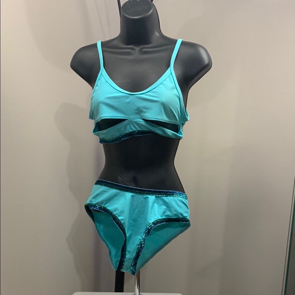 Turquoise Bikini Set with Glitter Trim